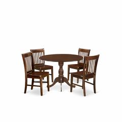 East West Furniture DMNF5-MAH-W 5 Pc Dining Room Table Set - Mahogany Dropleaf Dining Table and 4 Mahogany Dining Chairs with Slatted Back - Mahogany Finish