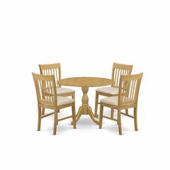 East West Furniture DMNF5-OAK-C 5 Piece Dining Room Table Set - Oak Modern Dining Table and 4 Oak Linen Fabric Dining Room Chairs with Slatted Back - Oak Finish