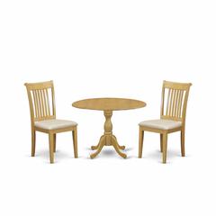 East West Furniture DMPO3-OAK-C 3 Piece Dining Table Set - Oak Wood Dining Table and 2 Oak Linen Fabric Chairs for Dining Room with Slatted back - Oak Finish