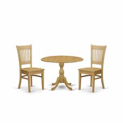 East West Furniture DMVA3-OAK-W 3 Piece Kitchen Dining Table Set - Oak Dining Room Table and 2 Oak Chairs for Dining Room with Slatted Back - Oak Finish