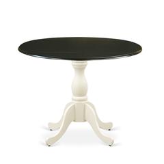 East West Furniture Dining Room Table with Drop Leaves - Black Table Top and Linen White Pedestal Leg Finish