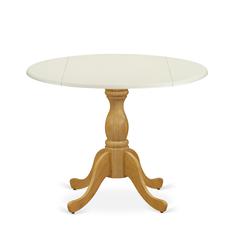 East West Furniture Wood Dining Table with Drop Leaves - Linen White Table Top and Oak Pedestal Leg Finish