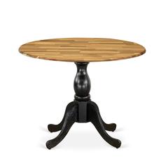 East West Furniture Round Dinning Table with Drop Leaves - Natural Table Top and Black Pedestal Leg Finish