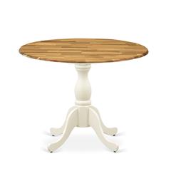 East West Furniture Dining Room Table with Drop Leaves - Natural Table Top and Linen White Pedestal Leg Finish