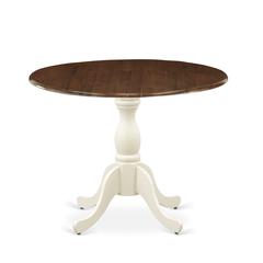 East West Furniture Kitchen Table with Drop Leaf - Walnut Table Top and Linen White Pedestal Leg Finish