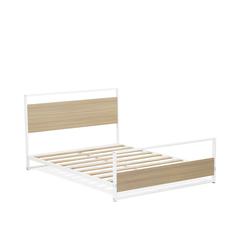 Erie Platform Bed Frame with 4 Metal Legs - High-class Bed in Powder Coating White Color and White Wood laminate