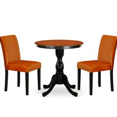 East West Furniture 3-Piece Dining Table Set Consist of Wood Table and 2 Baked Bean PU Leather Dining Chairs with High Back - Black Finish