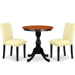 East West Furniture 3-Piece Dinner Table Set Consist of Wood Table and 2 Eggnog PU Leather Parson Chairs with High Back - Black Finish
