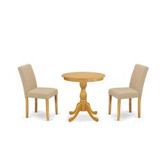 East West Furniture - ESAB3-OAK-04 - 3-Pc Kitchen Dining Set - 2 Padded Parson Chairs and 1 Dining Table (Oak Finish)
