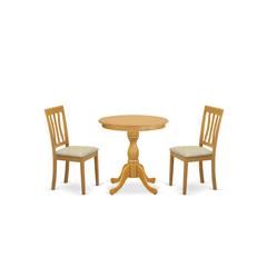 East West Furniture - ESAN3-OAK-C - 3-Pc Modern Kitchen Table Set - 2 Kitchen Dining Chairs and 1 Kitchen Table (Oak Finish)