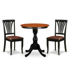 East West Furniture 3-Piece Dining Set Contains a Dinning Table and 2 Faux Leather Dining Chairs with Slatted Back- Black Finish