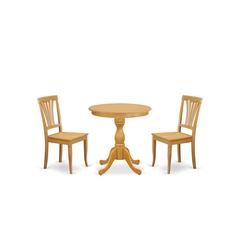 East West Furniture - ESAV3-OAK-W - 3-Pc Kitchen Table Set - 2 Modern Dining Room Chairs and 1 Dining Room Table (Oak Finish)