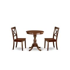 East West Furniture - ESBO3-MAH-W - 3-Pc Modern Dining Table Set - 2 Dining Room Chairs and 1 Dining Table (Mahogany Finish)