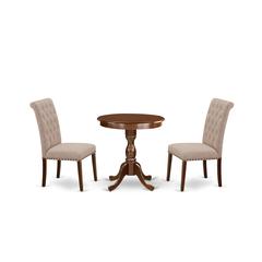 East West Furniture - ESBR3-MAH-04 - 3-Pc Dining Room Table Set - 2 Upholstered Dining Chairs and 1 Dining Room Table (Mahogany Finish)