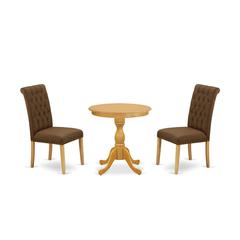 East West Furniture - ESBR3-OAK-18 - 3-Pc Dining Room Table Set - 2 Mid Century Dining Chairs and 1 Dining Table (Oak Finish)