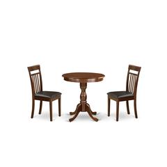 East West Furniture - ESCA3-MAH-LC - 3-Pc Kitchen Dining Set - 1 Kitchen Dining Table and 2 Dining Room Chairs (Mahogany Finish)