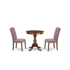East West Furniture - ESCE3-MAH-10 - 3-Pc Dinette Room Set - 2 Kitchen Parson Chairs and 1 Dining Table (Mahogany Finish)