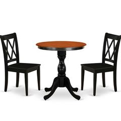 East West Furniture 3-Piece Dining Set Consist of Kitchen Table and 2 Dining Chairs with Double X Back - Black Finish