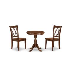 East West Furniture - ESCL3-MAH-C - 3-Pc Dining Room Table Set - 2 Mid Century Cushion Seat Chairs - 1 Dining Room Table (Mahogany Finish)