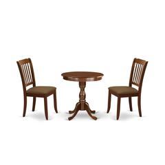 East West Furniture - ESDA3-MAH-C - 3-Pc Kitchen Table Set - 2 Modern Wooden Dining Chairs and 1 Dining Room Table (Mahogany Finish)