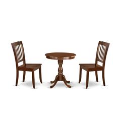 East West Furniture - ESDA3-MAH-W - 3-Pc Modern Dining Table Set - 2 Kitchen Chairs and 1 Dining Room Table (Mahogany Finish)