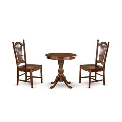 East West Furniture - ESDO3-MAH-W - 3-Pc Dining Set - 2 Wooden Dining Room Chairs and 1 Kitchen Dining Table (Mahogany Finish)