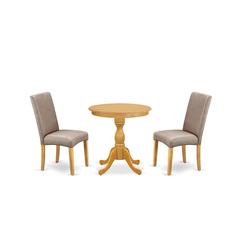 East West Furniture - ESDR3-OAK-16 - 3-Pc Kitchen Dining Set - 2 Parson Chairs and 1 Modern Dining Table (Oak Finish)