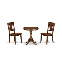 East West Furniture - ESDU3-MAH-W - 3-Pc Dining Table Set - 2 Dining Room Chairs and 1 Kitchen Dining Table (Mahogany Finish)