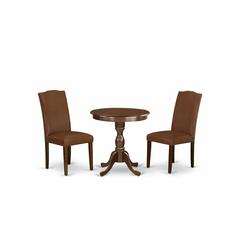 East West Furniture - ESEN3-MAH-66 - 3-Pc Dinette Room Set - 2 Upholstered Dining Chairs and 1 Kitchen Dining Table (Mahogany Finish)