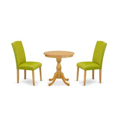 East West Furniture - ESEN3-OAK-51 - 3-Pc Dining Room Table Set - 2 Mid Century Dining Chairs and 1 Wooden Dining Table (Oak Finish)