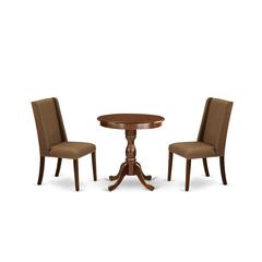 East West Furniture - ESFL3-MAH-18 - 3-Pc Modern Dining Table Set - 2 Kitchen Chairs and 1 Dining Room Table (Mahogany Finish)