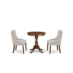 East West Furniture - ESFR3-MAH-05 - 3-Pc Dinette Table Set - 2 Dining Room Chairs and 1 Kitchen Dining Table (Mahogany Finish)