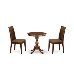 East West Furniture - ESIP3-MAH-C - 3-Pc Modern Dining Room Table Set - 2 Wood Dining Chairs and 1 Kitchen Dining Table (Mahogany Finish)