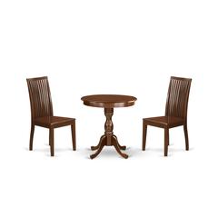 East West Furniture - ESIP3-MAH-W - 3-Pc Dining Room Set - 2 Kitchen Dining Chairs and 1 Wooden Dining Table (Mahogany Finish)