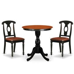 East West Furniture 3-Piece Table Set Contains a Dinner Table and 2 Faux Leather Kitchen Chairs with Napoleon Back - Black Finish