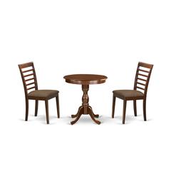 East West Furniture - ESML3-MAH-C - 3-Pc Modern Kitchen Dining Room Set - 2 Wooden Dining Room Chairs and 1 Dining Table (Mahogany Finish)