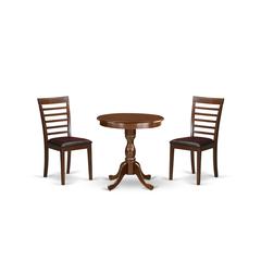 East West Furniture - ESML3-MAH-LC - 3-Pc Kitchen Dining Set - 2 Dining Room Chairs and 1 Modern Dining Table (Mahogany Finish)
