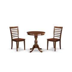 East West Furniture - ESML3-MAH-W - 3-Pc Modern Kitchen Dining Set - 2 Wooden Dining Room Chairs and 1 Kitchen Dining Table (Mahogany Finish)