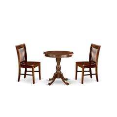 East West Furniture - ESNF3-MAH-W - 3-Pc Dining Room Table Set - 2 Wooden Dining Chairs and 1 Kitchen Dining Table (Mahogany Finish)