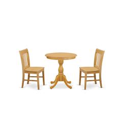 East West Furniture - ESNF3-OAK-W - 3-Pc Kitchen Table Set - 2 Dining Room Chairs and 1 Modern Dining Table (Oak Finish)