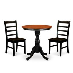 East West Furniture 3-Piece Mid Century Dining Set Contains a Dinner Table and 2 Mid Century Chairs with Ladder Back - Black Finish