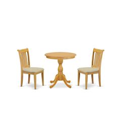 East West Furniture - ESPO3-OAK-C - 3-Pc Dining Room Table Set - 2 Wood Dining Chairs and 1 Dining Room Table (Oak Finish)