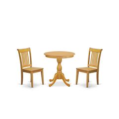 East West Furniture - ESPO3-OAK-W - 3-Pc Modern Dining Room Table Set - 2 Wooden Dining Room Chairs and 1 Wood Dining Table (Oak Finish)