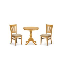 East West Furniture - ESVA3-OAK-C - 3-Pc Modern Dining Room Table Set - 2 Dining Room Chairs and 1 Kitchen Dining Table (Oak Finish)