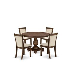 East West Furniture 5-Pcs Dining Room Table Set - A Wood Dining Table and 4 Light Beige Linen Fabric Dining Room Chairs with Stylish High Back (Sand Blasting Antique Walnut Finish)