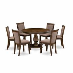 East West Furniture 7-Pc Table Set - Dining Table and 6 Coffee Color Parson Dining Chairs with High Back - Distressed Jacobean Finish