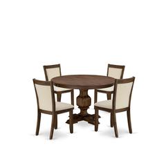 East West Furniture 5-Piece Dining Table Set - A Gorgeous Dinning Table and 4 Gorgeous Light Beige Linen Fabric Kitchen Chairs with Stylish High Back (Sand Blasting Antique Walnut Finish)