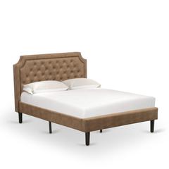 GBF-28-F Full Bed Consist of Brown Textured Upholstered Headboard, Footboard and Wood Rails, Slats - Wooden 9 Legs - Black Finish