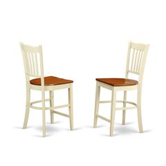 Groton Counter Stools With Wood Seat In Buttermilk and Cherry Finish, Set of 2