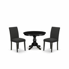 East West Furniture HBAB3-ABK-24 3 Piece Kitchen Table Set - Black Dinner Table and 2 Black Linen Fabric Parsons Dining Chairs with High Back - Wire Brushed Black Finish